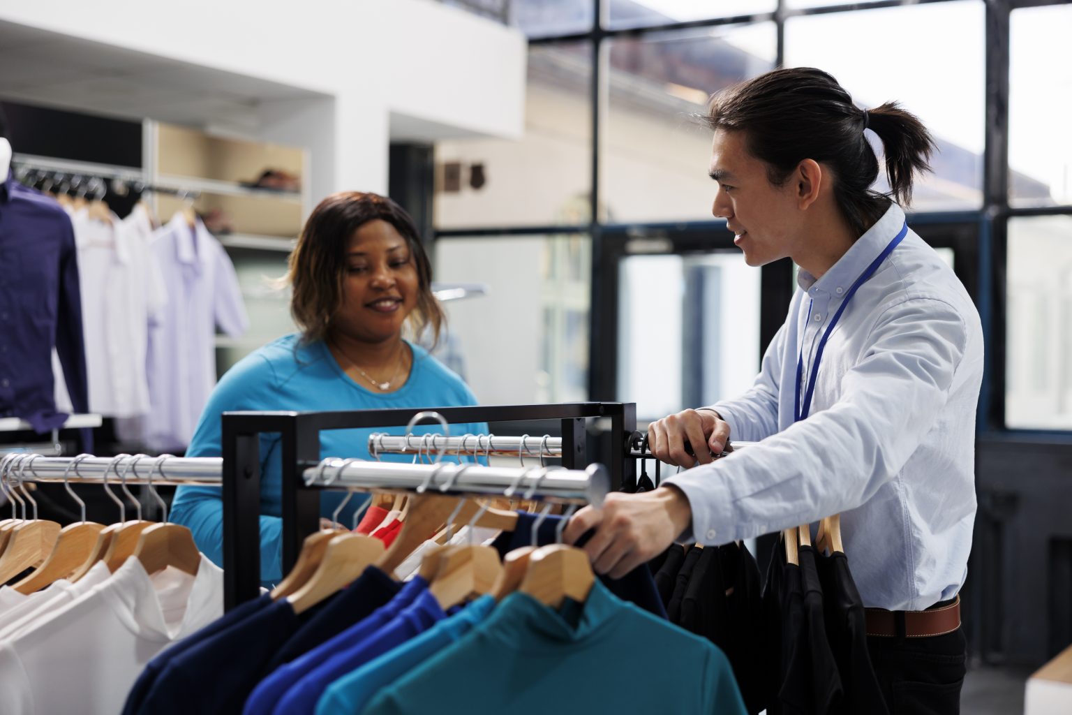 Associate assisting a customer in a retail store